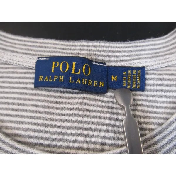Polo Ralph Lauren Misses Striped Tee Medium Grey White Crew Neck Cotton - Image 3