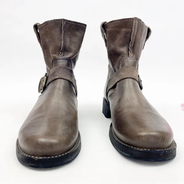 Frye Vicky Artisan Back Zip Leather Ankle Buckle Boots: Charcoal Taupe Grey - Image 2