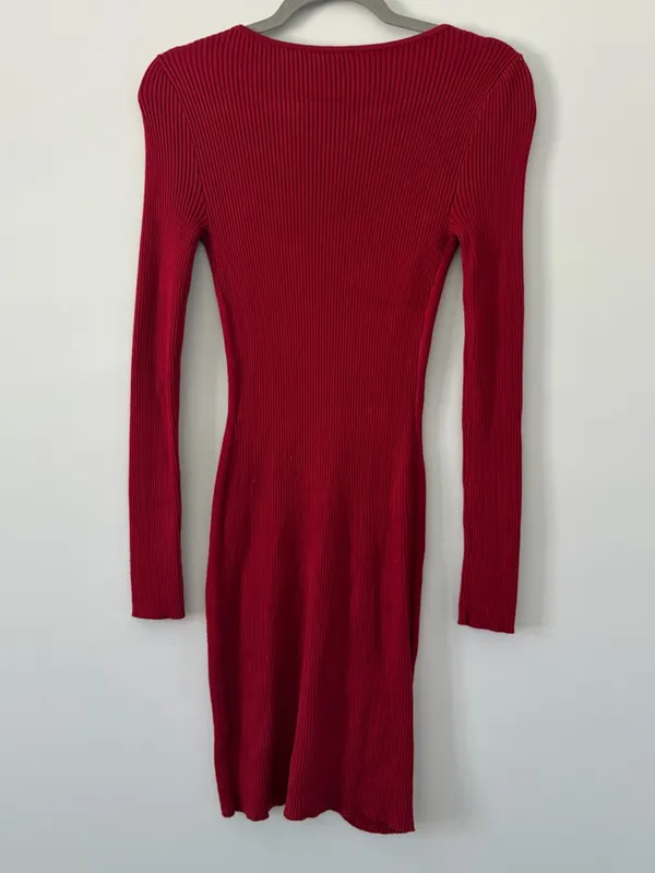 Abercrombie & Fitch Red Sweetheart Corset Ribbed Long Sleeve Sweater Dress S - Image 5