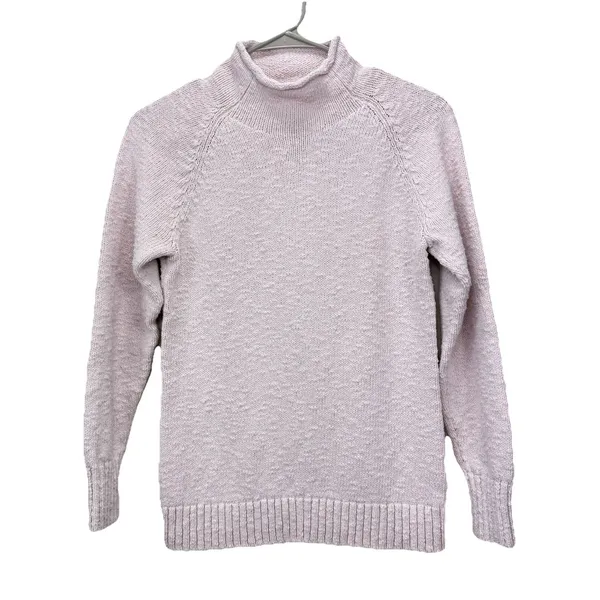 LL Bean pale‎ Pink Cotton Ragg Funnelneck Pullover Sweater Size XS - Image 4