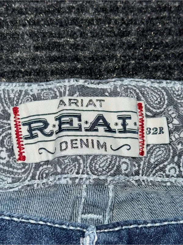 Ariat 32 R REAL Mid Rise Stretch Entwined Boot Cut Blue Jeans in Marine 10017510 - Image 7