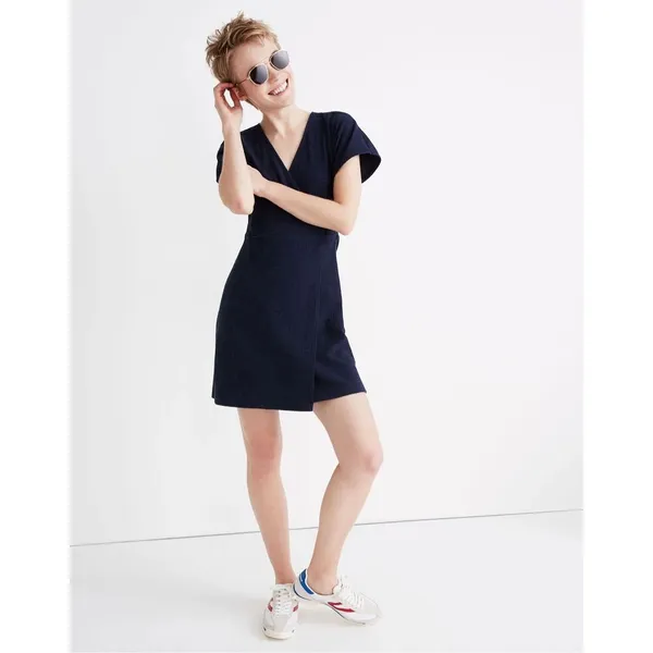 Madewell Cross-Front Flutter-Sleeve Mini Dress in Dark Nightfall Sz M‎ - Image 2