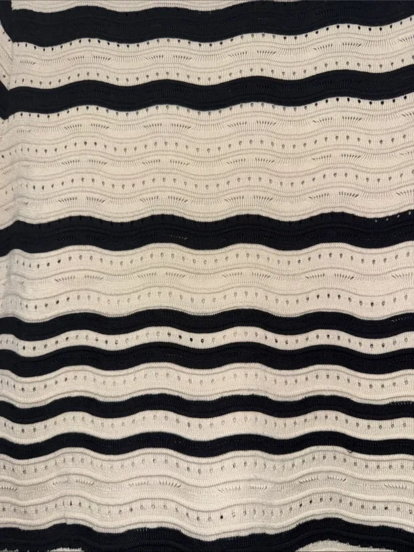 Striped V‑Neck Knit Mini Dress in Cream and Black - Image 11
