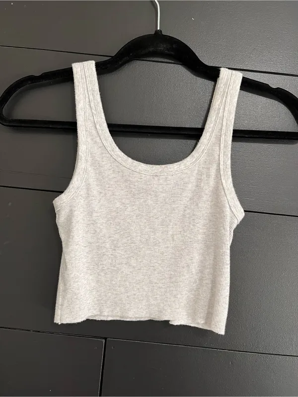 AERIE Ribbed Gray Cotton Tank Top Women’s Sz XS EUC - Image 2