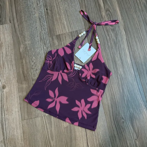 Pink Rose NWT Halter Floral Crop Top - Image 2
