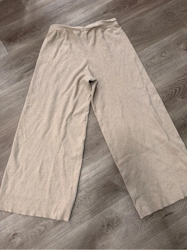 Marled Wide Leg Oatmeal Pull On Pants Large Stretchy Loose Lounge Knot - Image 2