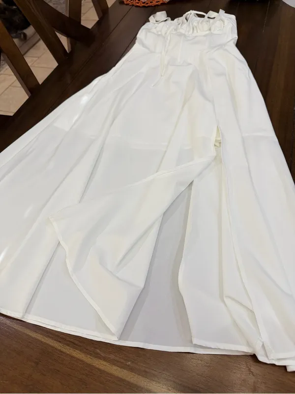Parthea white Corset Midi Dress Size M Lace Up Back Side Slit NIP - Image 6