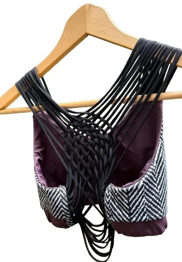 Black and White Herringbone Bralette with Black Straps - Image 5