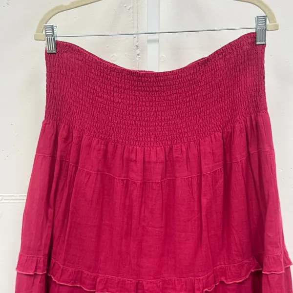 Cabi Raspberry Pink Tiered Cotton Midi Skirt Smocked Waist Boho Medium‎ Picnic - Image 3