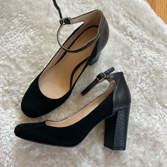 Nine West Black Block Heels | Suede and Patent Leather - Image 2