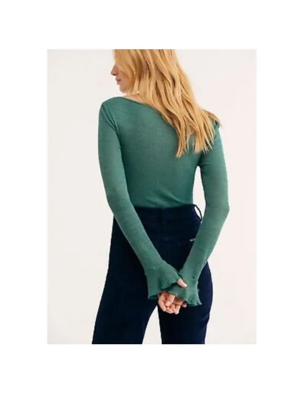 Free people say when metallic green long sleeve top - Image 3