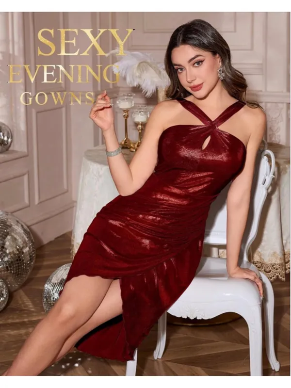NEW Wedtrend Sparkly Halter Formal Cocktail Dress Midi Shimmer S - Image 6
