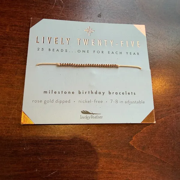 Lucky Feather 25th Birthday Milestone Birthday Bracelet Rose Gold Dipped NWT New - Image 2