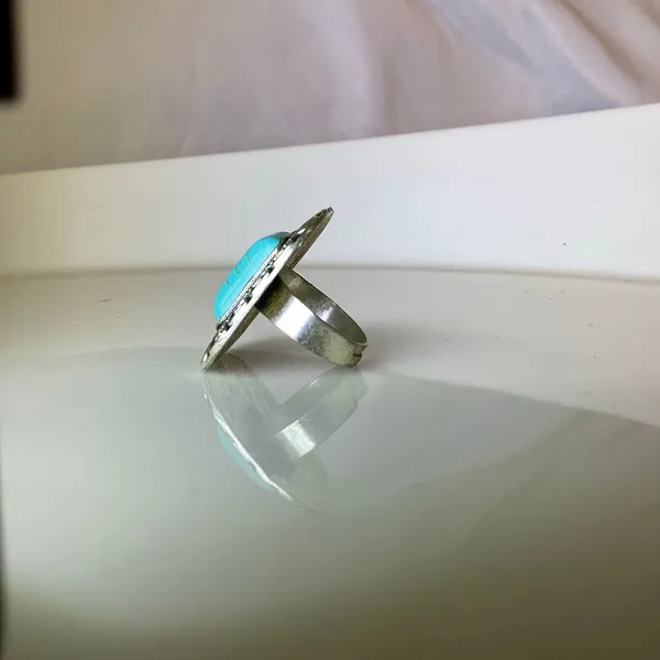 Silver Rectangle Turquoise Stone Adjustable Ring - Image 5