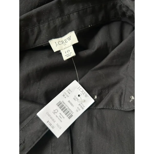 J.Crew Factory Black Shirt Dress Sz 10 Tie Waist Button Front Classic Minimalist - Image 9