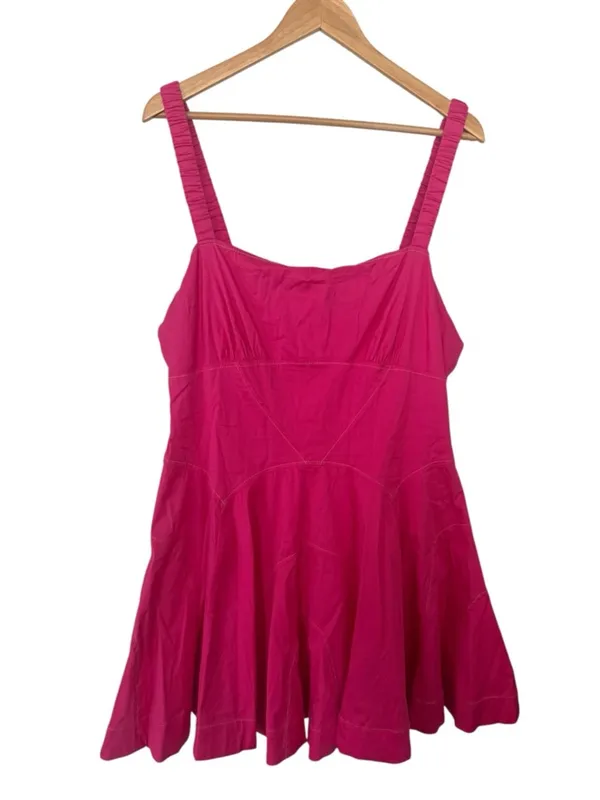 ANTHROPOLOGIE Plunge Drop Waist A Line Mini Dress Pink Size XL NEW - Image 5