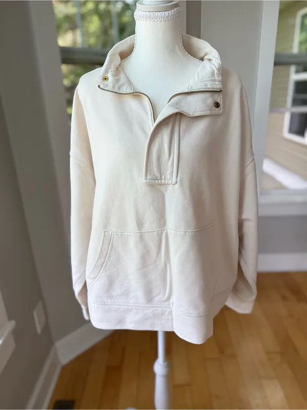 a new day Ivory Cream Quarter-Zip Pullover Sweatshirt Size XL - Image 8