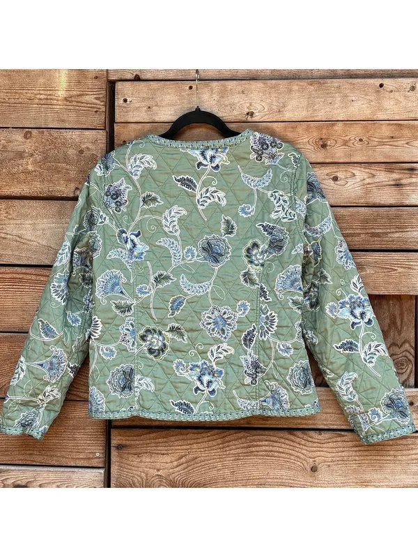 Reversible Quilted Floral Jacket with Blue and Green Patterns - Image 4