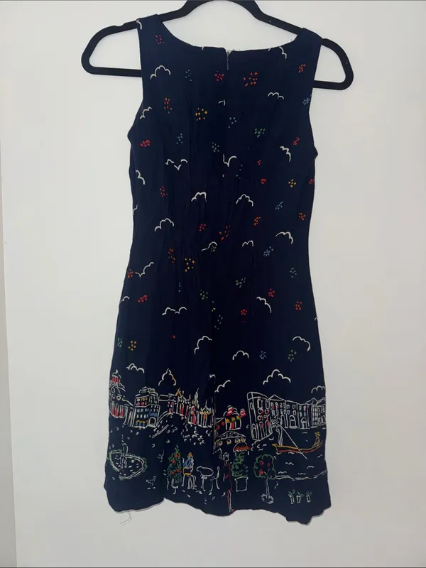 Women’s Navy Embroidered Venice Scene Mini Dress - Image 5