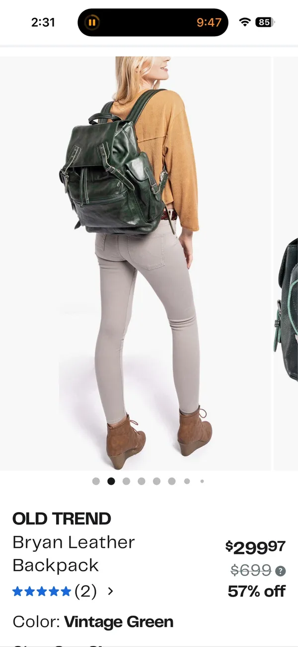 Old Trend Bryan Leather Backpack Green - Image 7