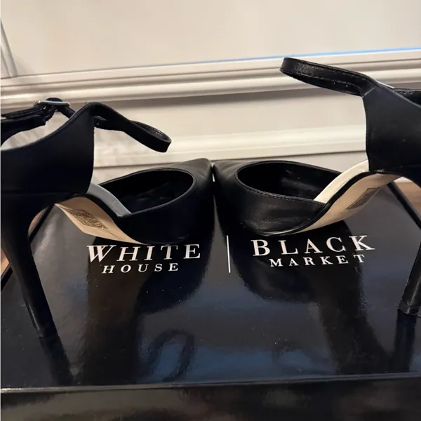White House Black Market Black Pumps Ankle-Strap Heels Sz 8 - Image 5