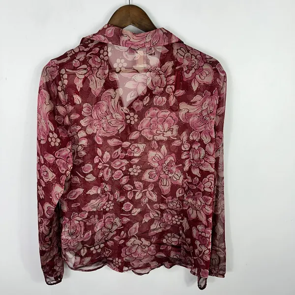 Nine & Co. Blouse 12 Sheer Burgundy Floral Witchy Whimsigoth‎ 90s Romantic - Image 5