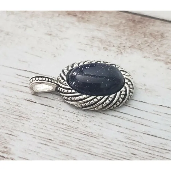 Vintage Pendant - Midnight Blue with Silver Tone Halo - No Chain Included - Image 2