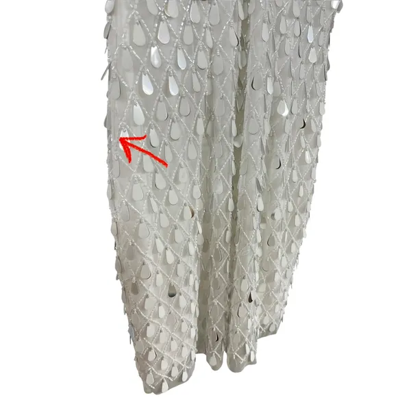Liv Foster Beaded Sequin Lattice V-Neck Mini Dress Ivory Silver Size 6 - Image 3