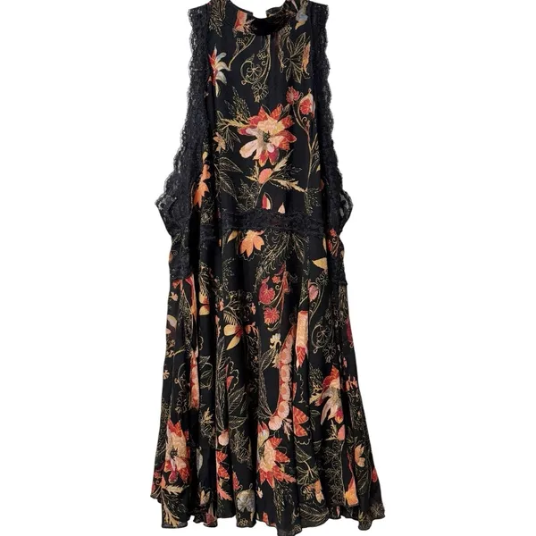Free People Floral‎ Printed She Moves Tie Back Lace Mini Dress XS - Image 4