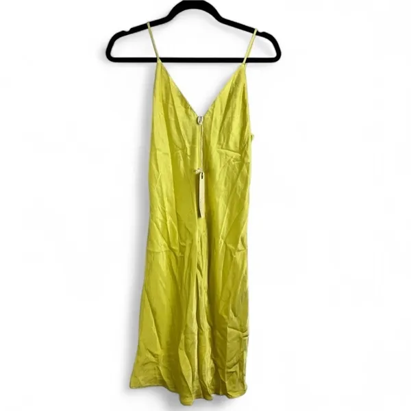NWT Euro Summer Chartreuse Yellow V-Neck Slip Dress XS - Image 2