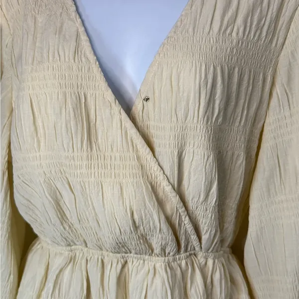 Vici Cream Ruffled Wrap Sundress with Bishop Sleeves - Image 4