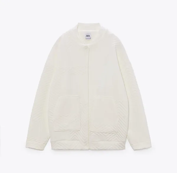 jacket coat bomber overcoat cream ribbed casual fall lightweight - Image 9
