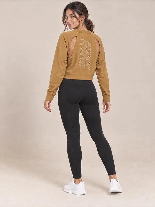 Nike Dri-FIT Open Back Cropped Sweatshirt Women M Brown Gold - Image 2