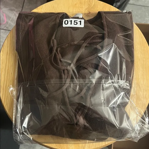Wilfred Sweater Womens Small Brown Lace Up V Neck Ribbed Knit Long Sleeve Fitted - Image 7