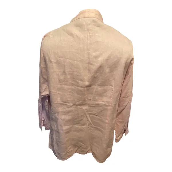 Vintage Pale Pink Embroidered Carole Little Long Sleeve Tunic Top 100% Linen 1X - Image 2