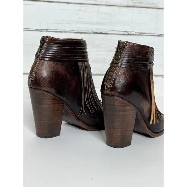 Bed Stu Onset Olivia Fringe Peep Toe Bootie Brown Leather Shoe Size 9.5 - Image 4
