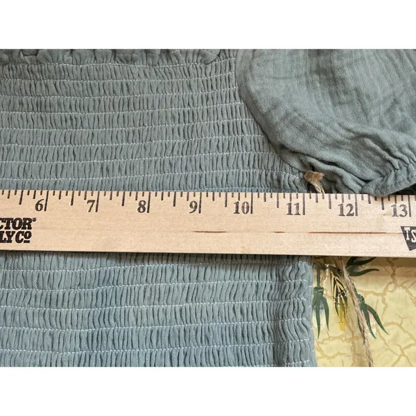 Hem Thread Womens S Sage Green Smocked Puff Sleeve Top Ruffle Gauze‎ NEW Boho - Image 4