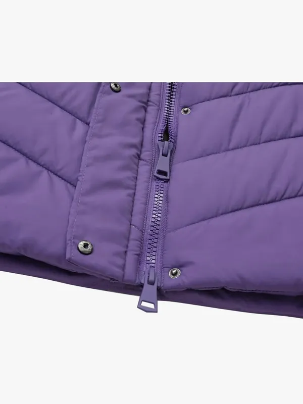 Women's Purple Quilted Down Coat with Faux Fur Hood - Image 6