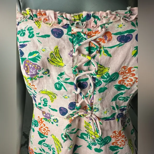 Urban Outfitters Robin Lace-Up Mini Dress Tropical Fruit Print Medium - Image 3