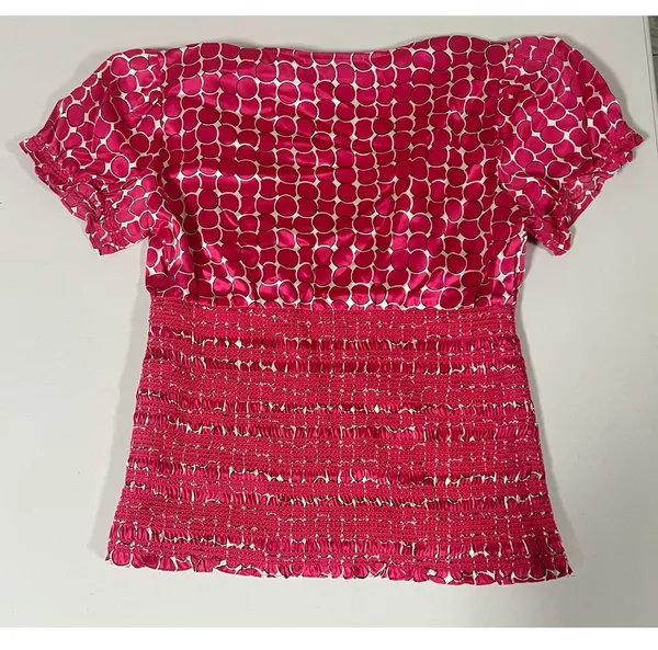 INC International Concepts Pink Circles Abstract Shirred 100% Silk Short Sleeve Shirt Top Blouse Size 6 🩷✨ - Image 4