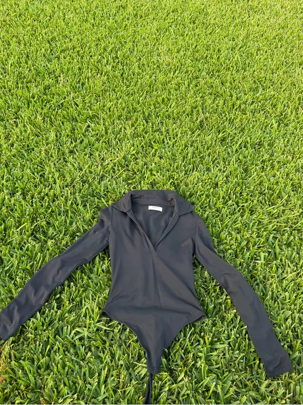 Aritzia Babaton Contour Polo Long Sleeve Bodysuit Black XS Double Layer - Image 6