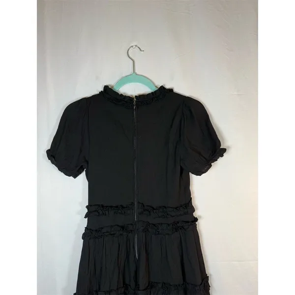Trixxi Dress Womens Size S Black V-Neck Tiered Mini Puff Sleeve Ruffle - Image 9
