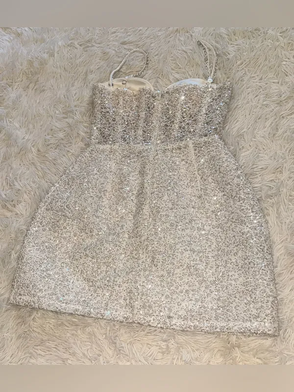 NEW NADINE MERABI Alice Embellished Belted WHITE Minidress sz 4 - Image 8