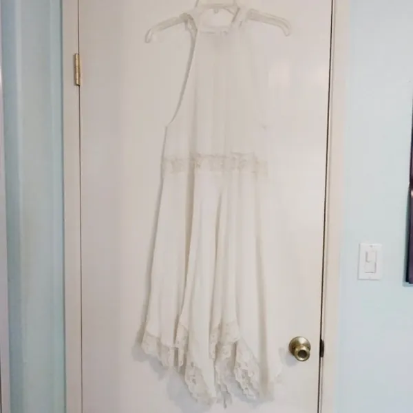 Free People Go Lightly White Handkerchief Hem High Neck Sleeveless Midi Dress - Image 3