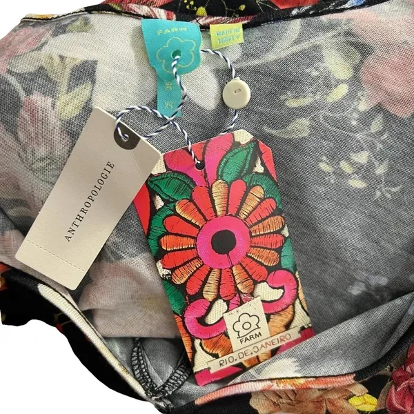 Anthropologie Farm‎ Rio Top Blouse Long Sleeve Jersey Floral Print Black Size XS - Image 14