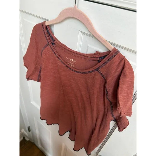 Natural Life short sleeve crewneck top in rust relaxed slub knit women's L - Image 2