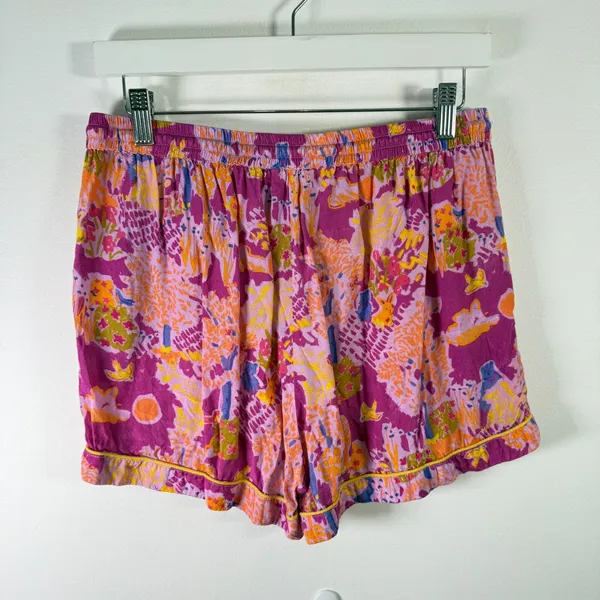Roller Rabbit Floral Bunny Pajama Set Long Sleeve Shorts READ Womens Medium - Image 12