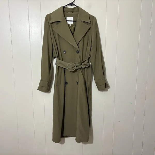 Avec Les Filles Stretch Crepe Double Breasted Trench Coat Olive XS - Image 2