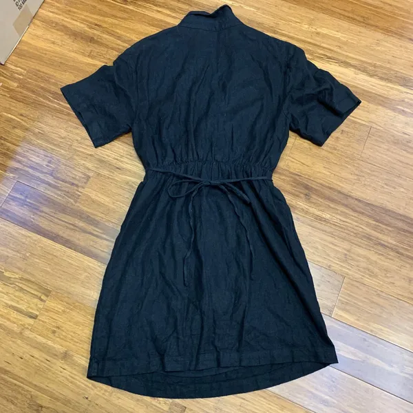 Abercrombie & Fitch Black Linen Blend Wrap Dress Collared Short Sleeve Cutout‎ S - Image 3