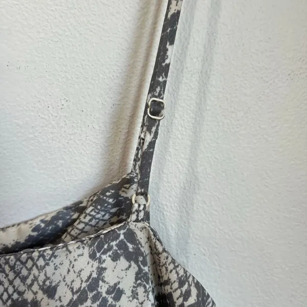 H&M Snake Print‎ Gray and Cream Satin Midi Slip Spaghetti Strap Dress Sz S - Image 6